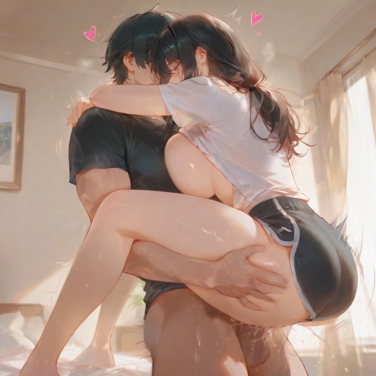 1boy, 1boy1girl, 1girls, ai generated, balls, big balls, big breasts, big penis, big thighs, blush, breasts, chainsaw man, dolphin shorts, female, female on top, female penetrated, hips, huge breasts, lifting, lifting person, light skin, light-skinned female, long hair, penetration, penis, skrintx, submissive, submissive female, thick thighs, thighs, upright straddle, yoru (chainsaw man)