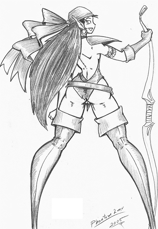 1girls 2005 bow_(weapon) elf female gauntlet_legends green_archer grey_phantom kore monochrome solo tagme thigh_boots