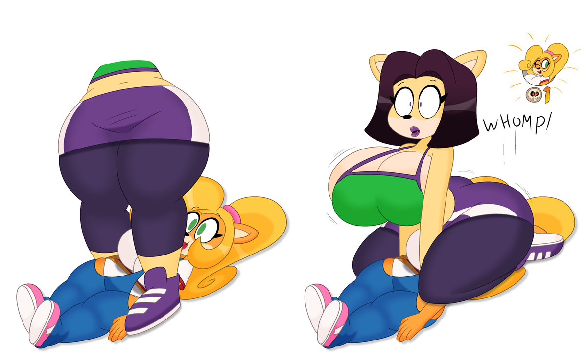 2girls, 3barts, astonished, big ass, big breasts, brown hair, coco bandicoot, crash (series), facesitting, green eyes, how i'm tryna die, liz bandicoot, nitro squad, sitting on face, thick thighs