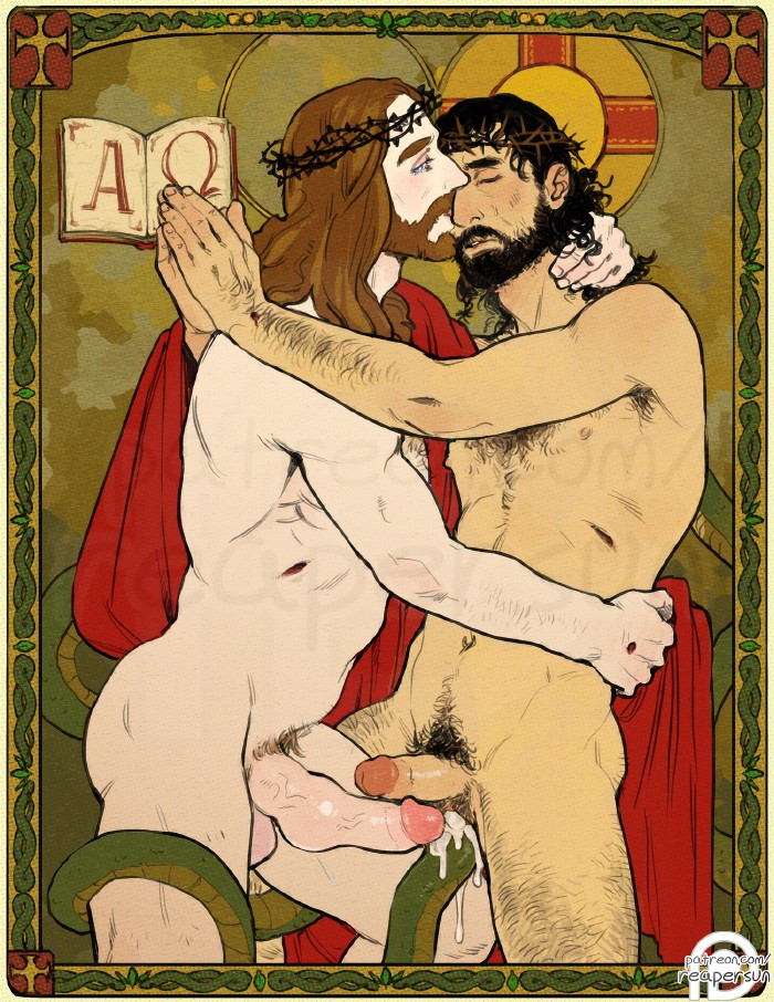 2boys, bible, christianity, gay, jesus christ, knot, knotted penis, male only, masculine, omegaverse, reapersun, religion, sacrilege, sacrilegious, satan, source request, yaoi
