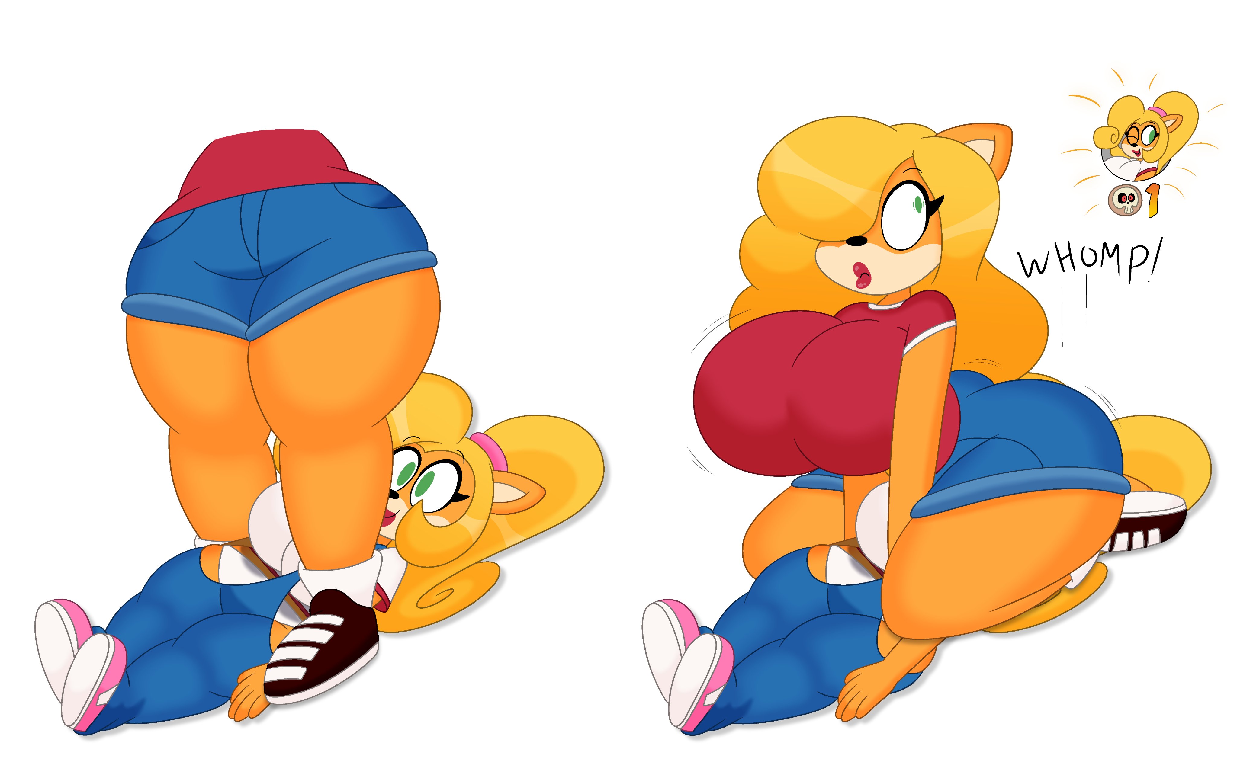2girls, 3barts, big ass, big breasts, coco bandicoot, crash (series), facesitting, how i'm tryna die, looking back, nitro squad, pirate tawna, sitting on face, tawna bandicoot, tawna bandicoot (crash 4), thick thighs