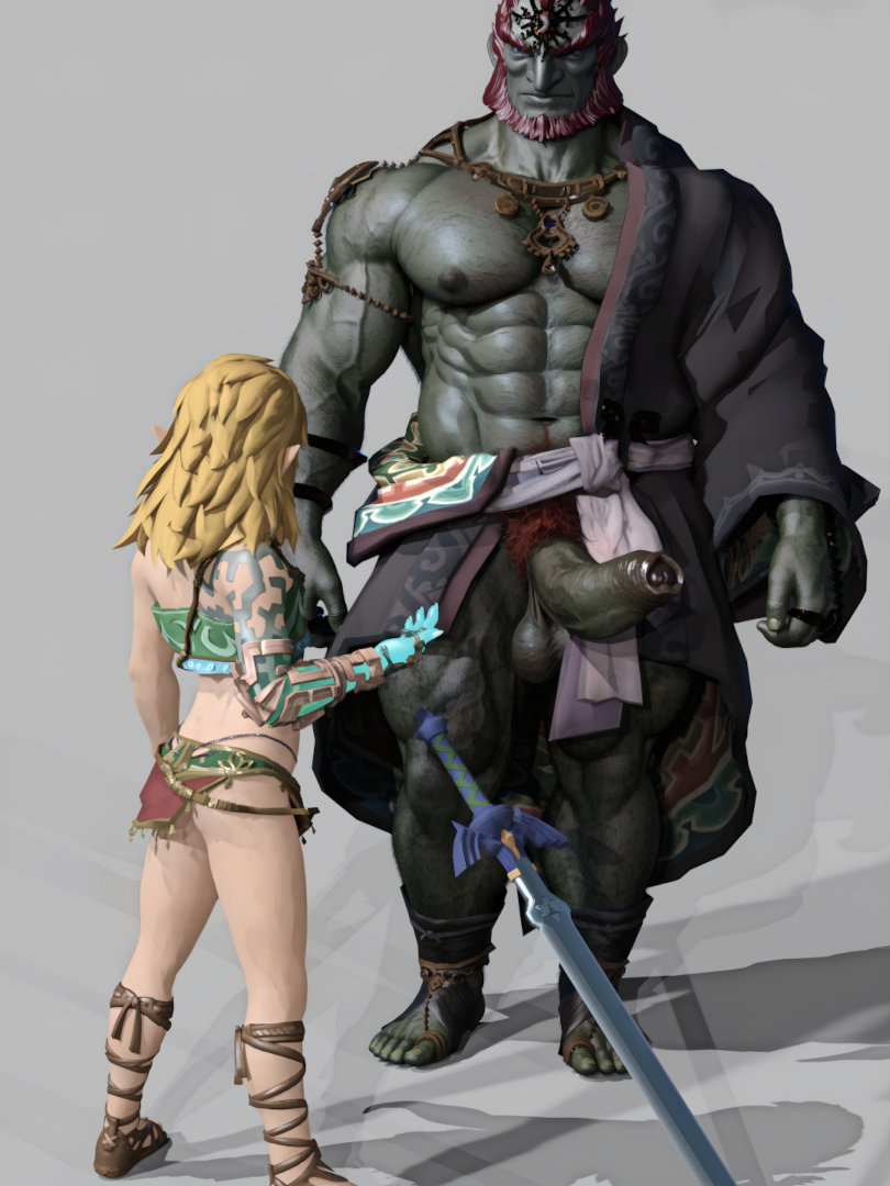 3d, abs, before sex, cock out, crossdressing, elf, elf ears, erection, femboy, foreskin, ganondorf, gay, gerudo link, hdregrets, large testicles, link, muscular, muscular male, size difference, the legend of zelda, twink, uncircumcised, uncut, yaoi