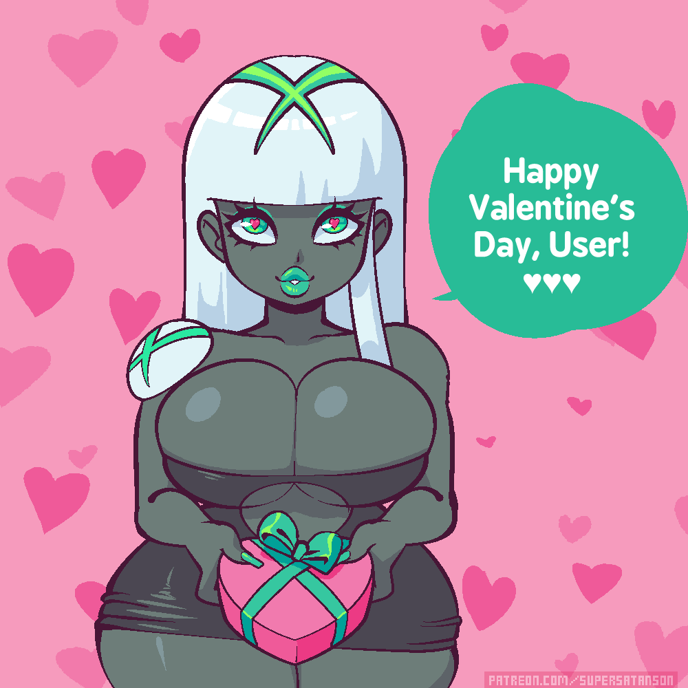 animated, emblem on body, heart, heart-shaped pupils, jiggling breasts, microsoft, shaking ass, supersatanson, thick lips, thick thighs, valentine's day, wide hips, xbox series x-tan