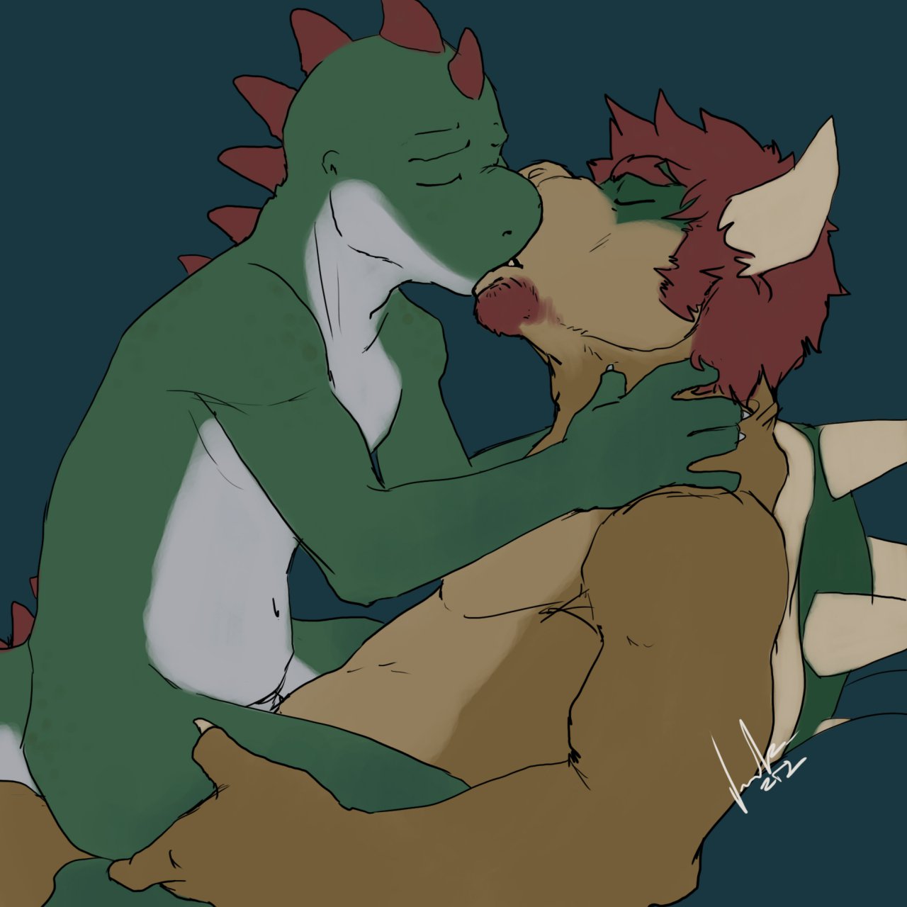 2boys anthro bowser bowshi color green_shell interspecies kissing koopa male male_only mario_(series) nintendo nude sex shell side_view spiky_shell tagme yaoi yoshi