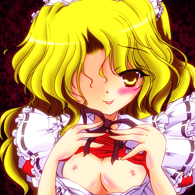 blonde_hair breasts_out_of_clothes maid maid_headdress tagme touhou yellow_eyes yumeko_(touhou)