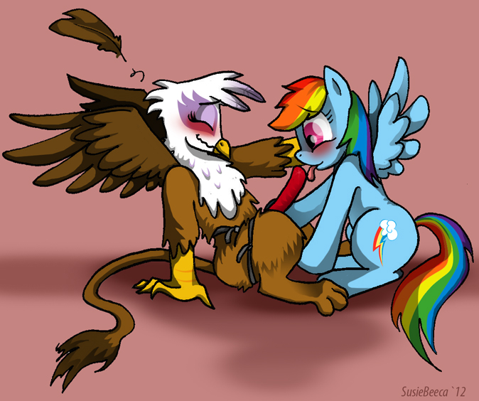 avian equine friendship_is_magic gilda gilda_(mlp) gryphon horse my_little_pony pegasus pony rainbow_dash_(mlp) smooth_skin strap-on susiebeeca yuri