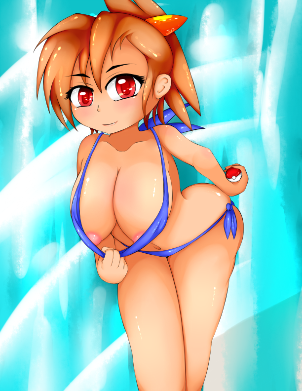 1girls bent_over bikini bikini_pull breasts brown_hair clothes color eyelashes female female_only holding human leaning_forward light-skinned_female light_skin nintendo nipples npc_trainer poke_ball pokemon pokemon_hgss red_eyes smile solo swimmer_(pokemon) swimmer_(pokemon_hgss) urban-centre