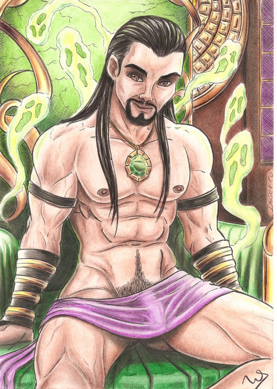 1boy black_hair brown_hair desertomental happy_trail long_hair male male_focus male_only mortal_kombat shang_tsung solo tagme uncensored