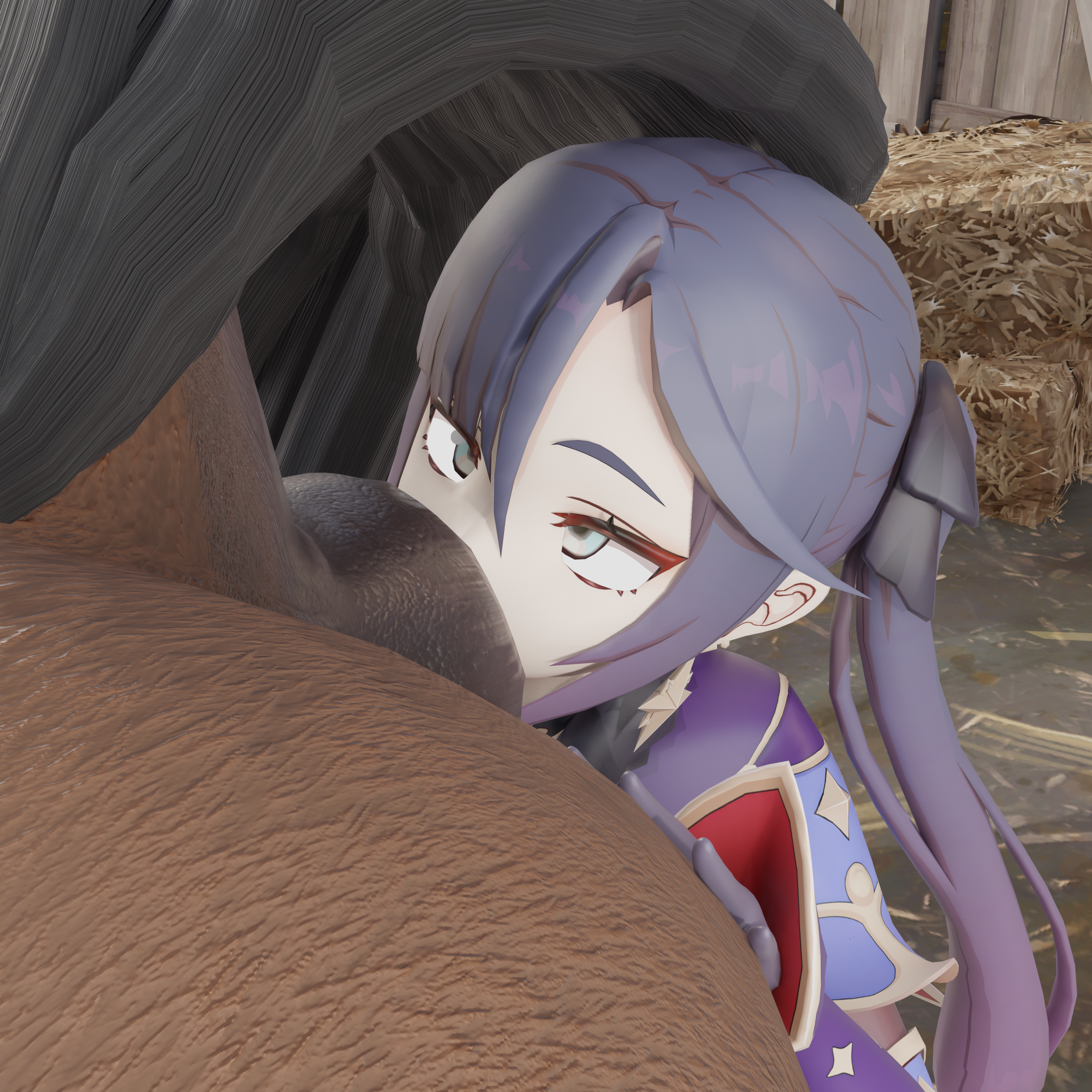 1girl, 1girls, 3d, anilingus, anilingus from female, beast, beast rimming, beastiality, blender, crossed eyes, donut, donut anus, enjoying, equine, equine anus, farm, genshin impact, hands on ass, hay, horse, horse anus, horse rimming, horse tail, hoyoverse, long hair, mihoyo, mona (genshin impact), rimming, rimming horse, solo female, stable, stables, weird michelle69, witch