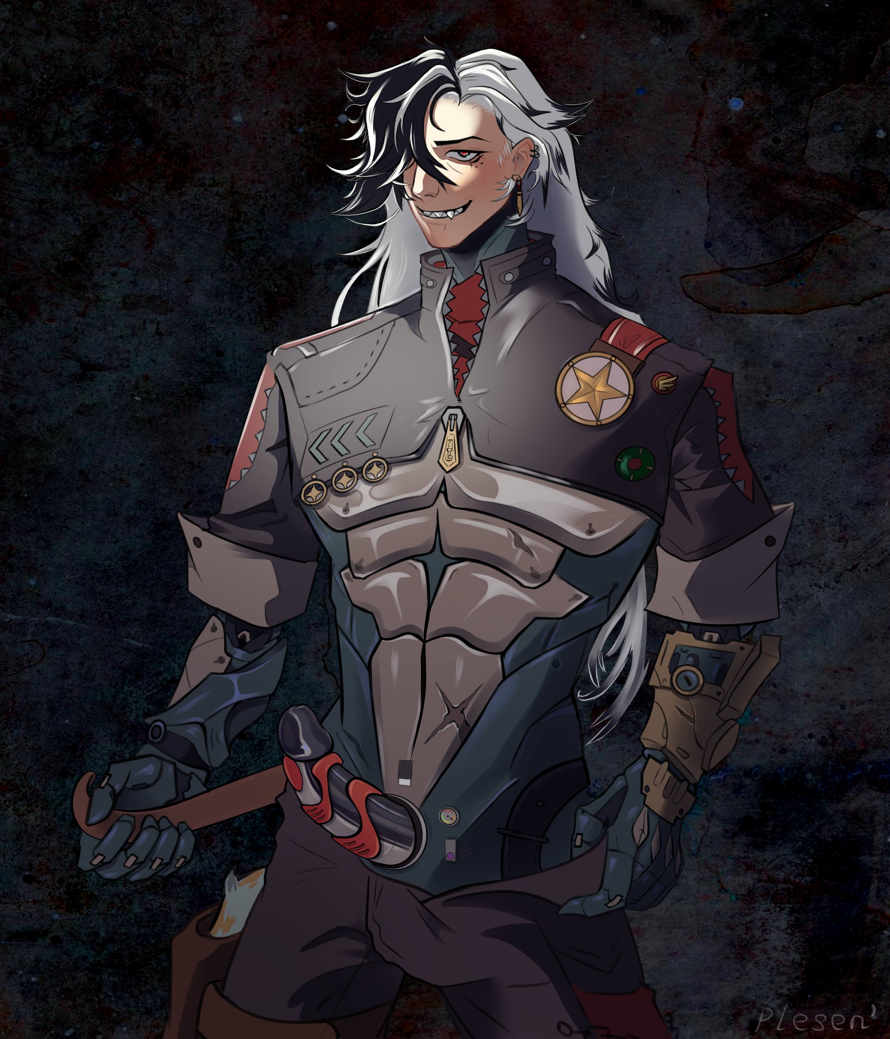 1boy, ahe gao, big penis, blush, boothill (honkai: star rail), cowboy, cuntboy, cyborg, dirty talk, grin, handholding, honkai: star rail, intersex, long hair, male, male focus, male only, male/male, penis, precum, robot, robot humanoid, solo, solo male, veiny penis