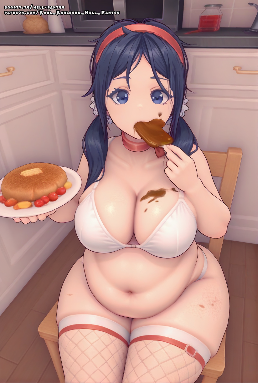 ai_generated ass belly belly_button blue_eyes blue_hair bra breasts fat female_only hell-pantsu medium_breasts miside mita_(miside) panties thick_thighs thighs white_body