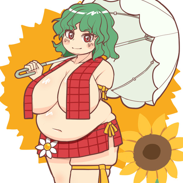 bbw belly_overhang big_belly big_female blush chubby chubby_female embarrassed fat fat_female fat_fetish fat_girl fat_woman fatty green_hair large_female obese obese_female overweight overweight_female plump pork_chop thick_thighs touhou tubby umbrella weight_gain yuka_kazami yuuka_kazami