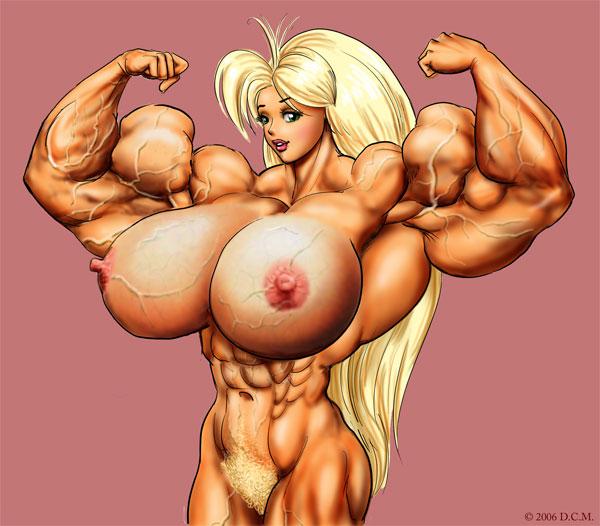 1girls abs blonde_hair blush breasts dcmatthews erect_nipples extreme_muscles female huge_breasts long_hair looking_at_viewer muscles muscular muscular_female navel nipples nude pubic_hair smile solo standing tetsuko text veins veiny_breasts