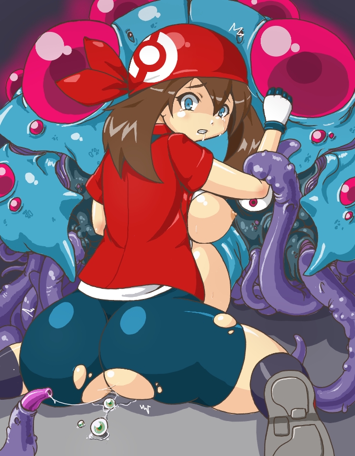 0k0j0 1girls ass bike_shorts blue_eyes breasts brown_hair clenched_teeth clothing dat_ass egg egg_laying female female_on_feral feral huge_ass human human_egg_laying human_on_feral hyper_pregnancy interspecies large_breasts latex may_(pokemon) may_(pokemon_rs) nintendo nipples pokemon pokemon_rse pregnant purple_tentacles red_bandana red_eyes restrained saliva short_hair shorts spread_legs stomach_bulge sweat tears tentacle tentacruel torn_clothes wide_eyed