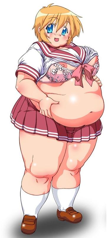 artist_request belly blonde_hair blue_eyes bra breasts fat female female_only human large_breasts lingerie lucky_star obese patricia_martin plump school_uniform solo thick_thighs thighs tummy_grab underwear