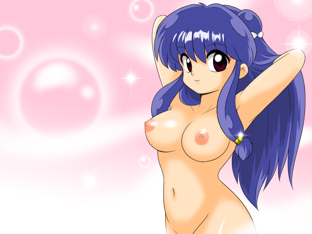 breasts female female_only human kj_(artist) long_hair looking_at_viewer navel nipples nude pose posing purple_hair ranma_1/2 red_eyes shampoo_(ranma_1/2) small_breasts smile solo