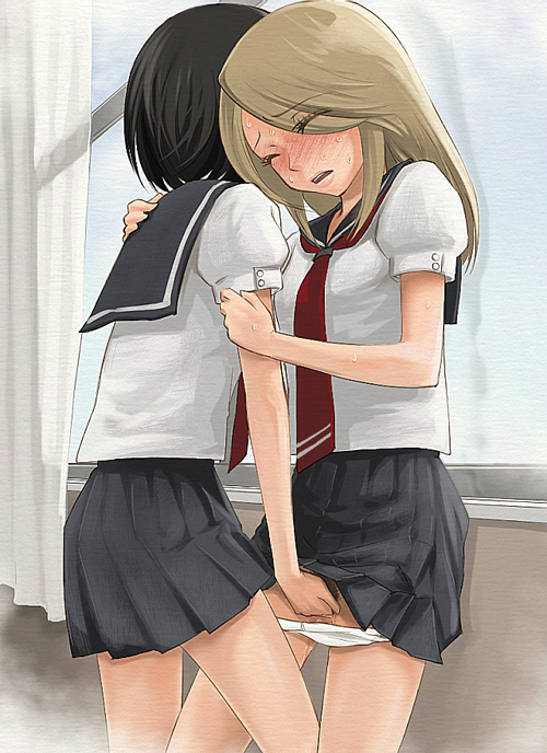 akiko_oohashi female fingering girl_friends mariko_kumakura multiple_girls panties panties_down schoolgirl seifuku white_panties yuri