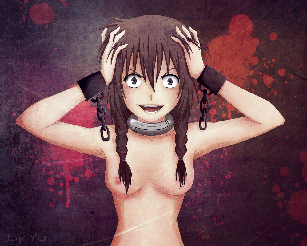 breasts brown_hair color crazy crazy_eyes deadman_wonderland female female_only front_view hair long_hair minatsuki_takami nipples nonsense-chan nude shackles solo takami_minatsuki