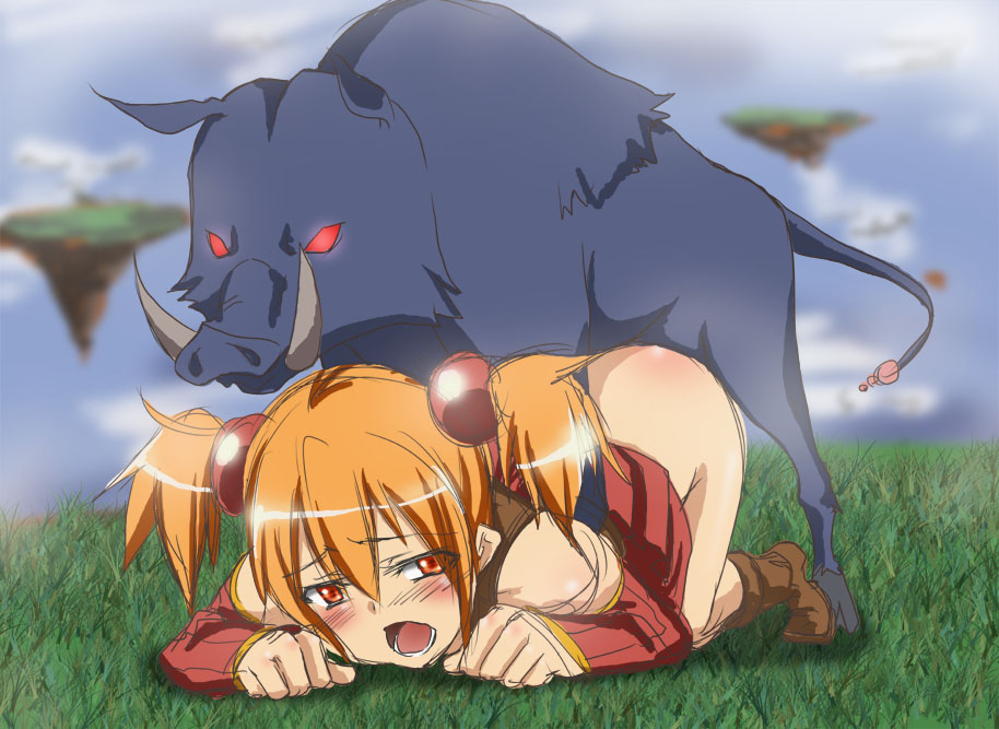 1boy 1girls aincrad aincrad_floor_1 ayano_keiko boar female frenzy_boar male pig porcine rape red_eyes sex silica suid suina sus_(pig) swine sword_art_online zoophilia