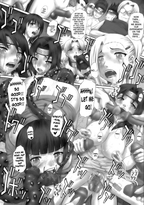 female forced human hyuuga_hinata ino_yamanaka jirobou kidoumaru kurenai_yuhi mitarashi_anko monochrome naruto naruto_(classic) rape shizune temari tenten yakushi_kabuto yamanaka_ino yuuhi_kurenai zaku_abumi