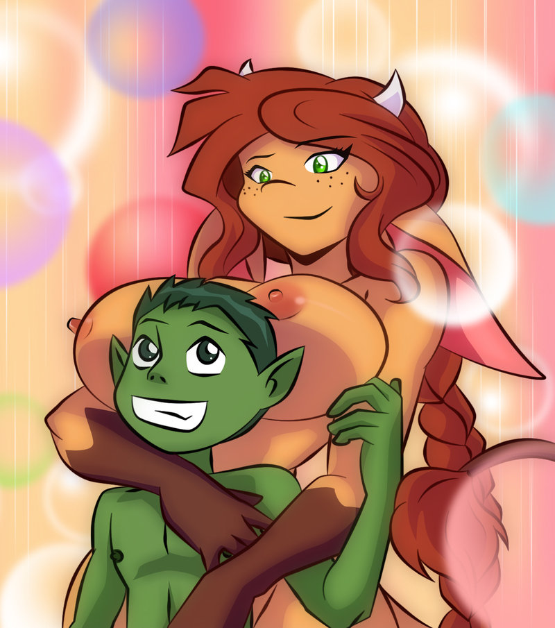 age_difference beast_boy breasts crossover dc dc_comics furry las_lindas mora_linda nipples pointy_chin smooth_skin tbone111 teen_titans webcomic