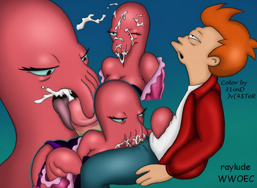 1boy 1boy1girl 1girls 31indm4ster color colored cum cum_on_face decapodian edna_(futurama) fellatio futurama human interspecies open_mouth oral philip_j_fry raylude wwoec