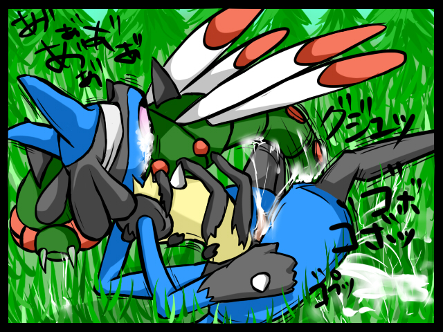 anthro feral furry lucario male male_only multiple_males no_humans pokemon pokemon_(species) yanmega yaoi