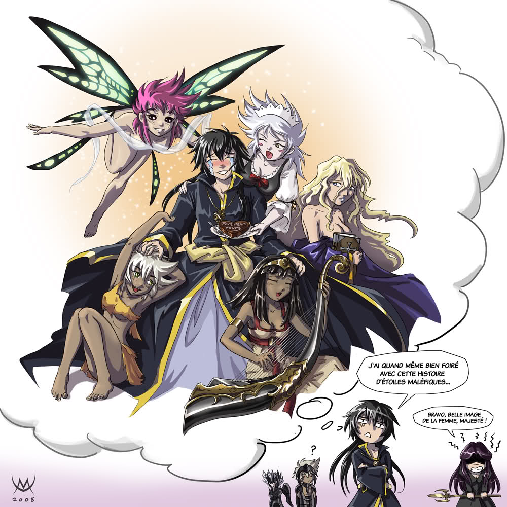 6+girls alone_(saint_seiya) breasts cait_sith_cheshire female hades_(saint_seiya) harpy_valentine long_hair male nasu_veronica pandora_(saint_seiya) papillon_myu rule_63 saint_seiya saint_seiya:_the_lost_canvas specters sphinx_pharaoh text thought_bubble