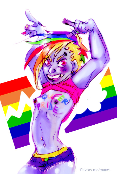 color earrings english_text female female_only friendship_is_magic human humanized jewelry multicolored_hair muura my_little_pony partially_clothed piercing pink_eyes rainbow_dash_(mlp) shirt_lift short_hair shorts simple_background small_breasts smooth_skin solo standing text uncensored white_background