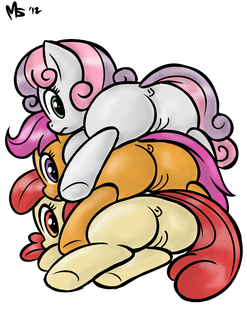 3girls anus apple_bloom_(mlp) ass bent_over color colored cutie_mark_crusaders equine female friendship_is_magic furry hair horn horse looking_at_viewer looking_back megasweet mlp my_little_pony pegasus pony presenting presenting_hindquarters pussy scootaloo_(mlp) smooth_skin stacked straight_hair sweetie_belle_(mlp) transparent_background unicorn vagina wings young younger_female zekromlover