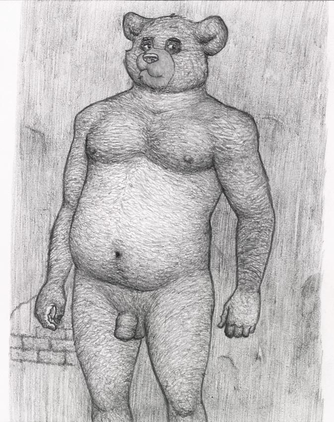 2006 anthro balls belly flaccid genitals humanoid_hands male mammal moobs navel nipples osos overweight overweight_male penis solo traditional_media_(artwork) ursid