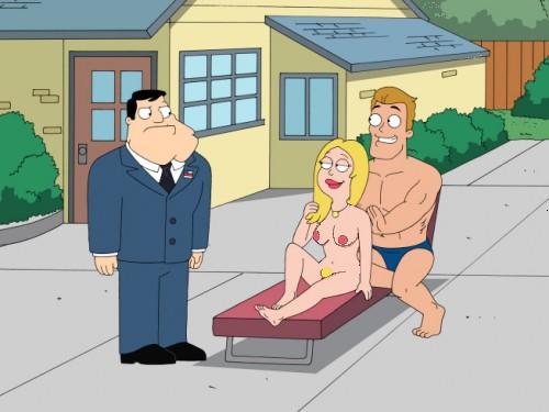 1girls american_dad clothed_male clothed_male_nude_female cmnf color female francine_smith hair human human_only jim male multiple_males nude_female speedo stan_smith