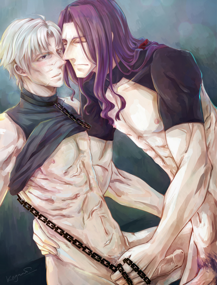 chains fate/zero fate_(series) lancelot_(fate) male_only matou_kariya muscles naked penis pubic_hair yaoi