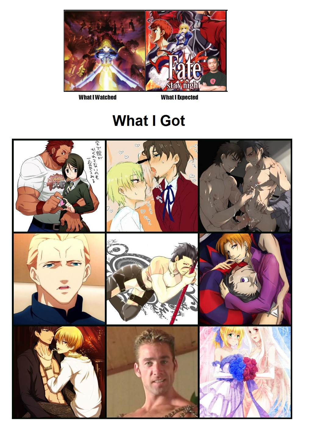 billy_herrington caster diarmuid_ua_duibhne fate/stay_night fate/zero fate_(series) femboy gay gilgamesh girly irisviel_von_einzbern iskander kayneth_archibald_el-melloi kirei_kotomine kiritsugu_emiya lancer meme oral rider ryuunosuke_uryuu saber size_difference tagme tokiomi_tohsaka waver_velvet yaoi