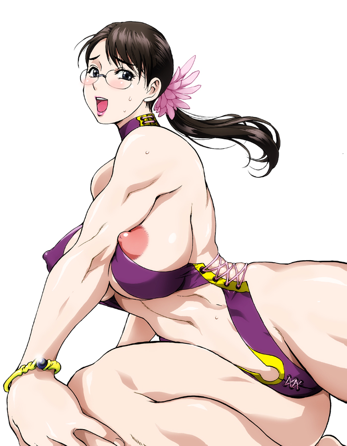 breasts cattleya female glasses huge_breasts konkitto mature_female milf mother ponytail queen&#039;s_blade smile swimsuit tied_hair