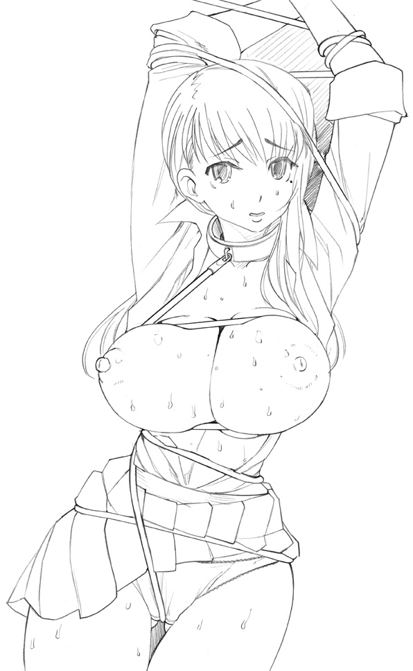 copyright_request female long_hair miito_shido monochrome nipples no_bra panties skirt sweat underwear unio5b