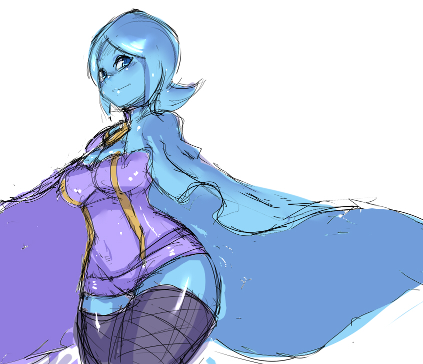 1girls, armless, breasts, curvy, female, female only, fi, large breasts, maniacpaint, skyward sword, smile, smiling, solo, stockings, the legend of zelda, thick thighs, thighhighs, tight clothes, uncensored, wide hips
