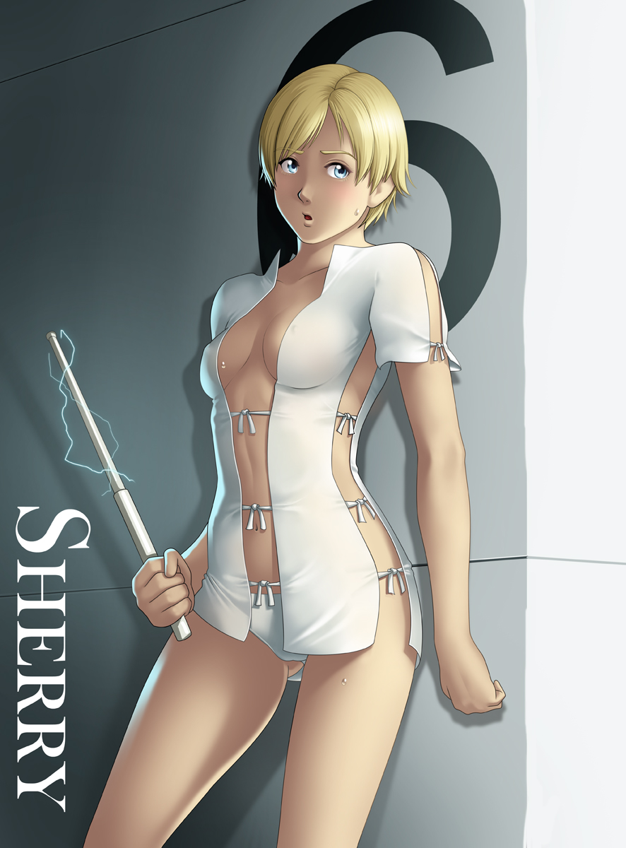 2012, blonde hair, deep rising, female, female only, hospital gown, human, resident evil, sherry birkin, short hair, solo, thor (deep rising), white panties