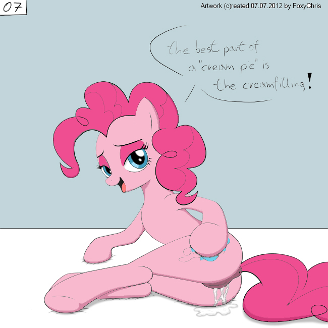 earth_pony equine female female_only feral foxychris friendship_is_magic fur mammal my_little_pony nude pinkie_pie_(mlp) pony pussy pussy_juice solo tagme text