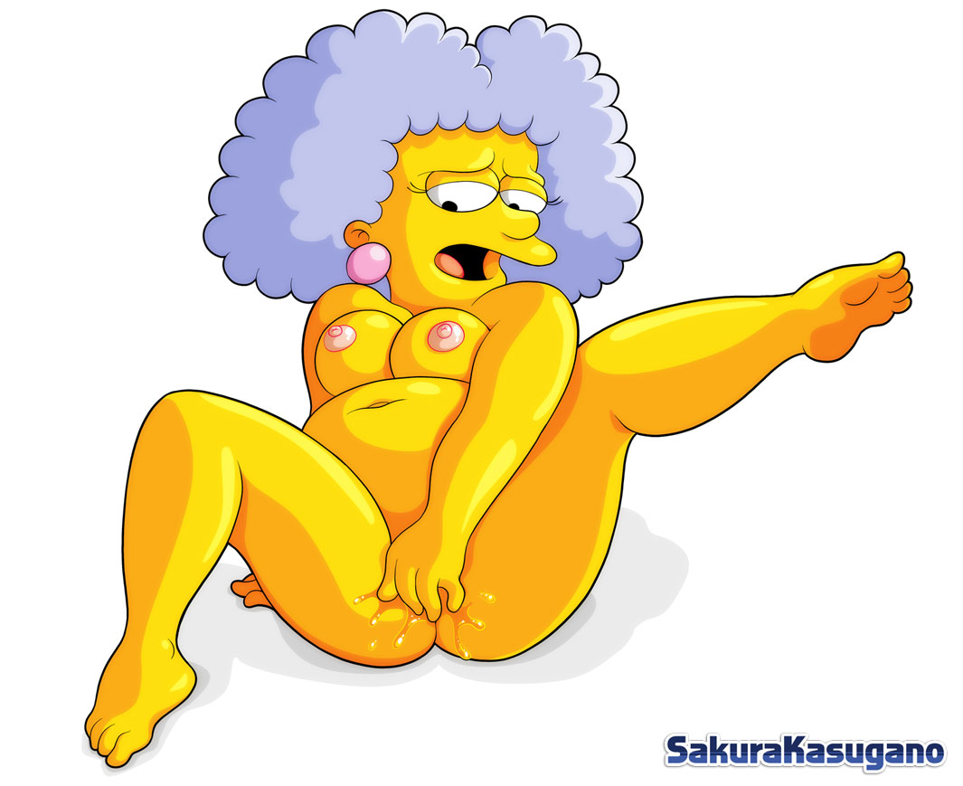 breasts chubby color female female_only front_view human masturbation nipples nude pussy_juice raised_leg sakurakasugano selma_bouvier sitting solo tagme the_simpsons