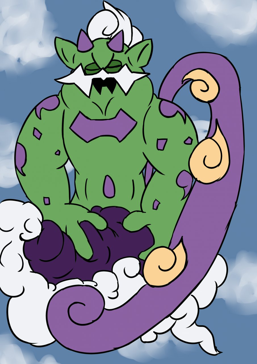 admonished color cum day front_view male male_only masturbation nude outdoors penis pokémon_(species) pokemon solo tagme tornadus