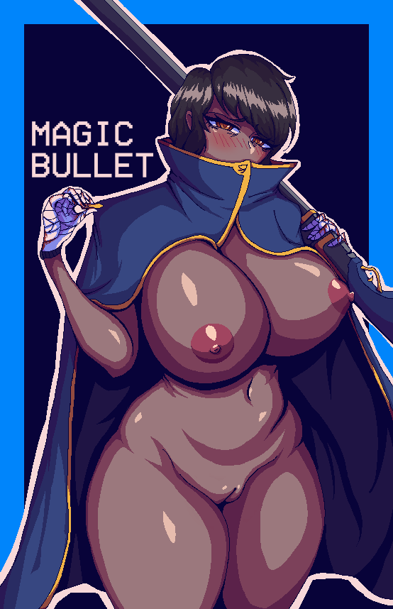 alternate_breast_size big_breasts brown_hair dark-skinned_female dark_skin female limbus_company looking_at_viewer outis_(limbus_company) partially_clothed project_moon pussy short_hair solo solo_female text weapon yellow_eyes zolotokos