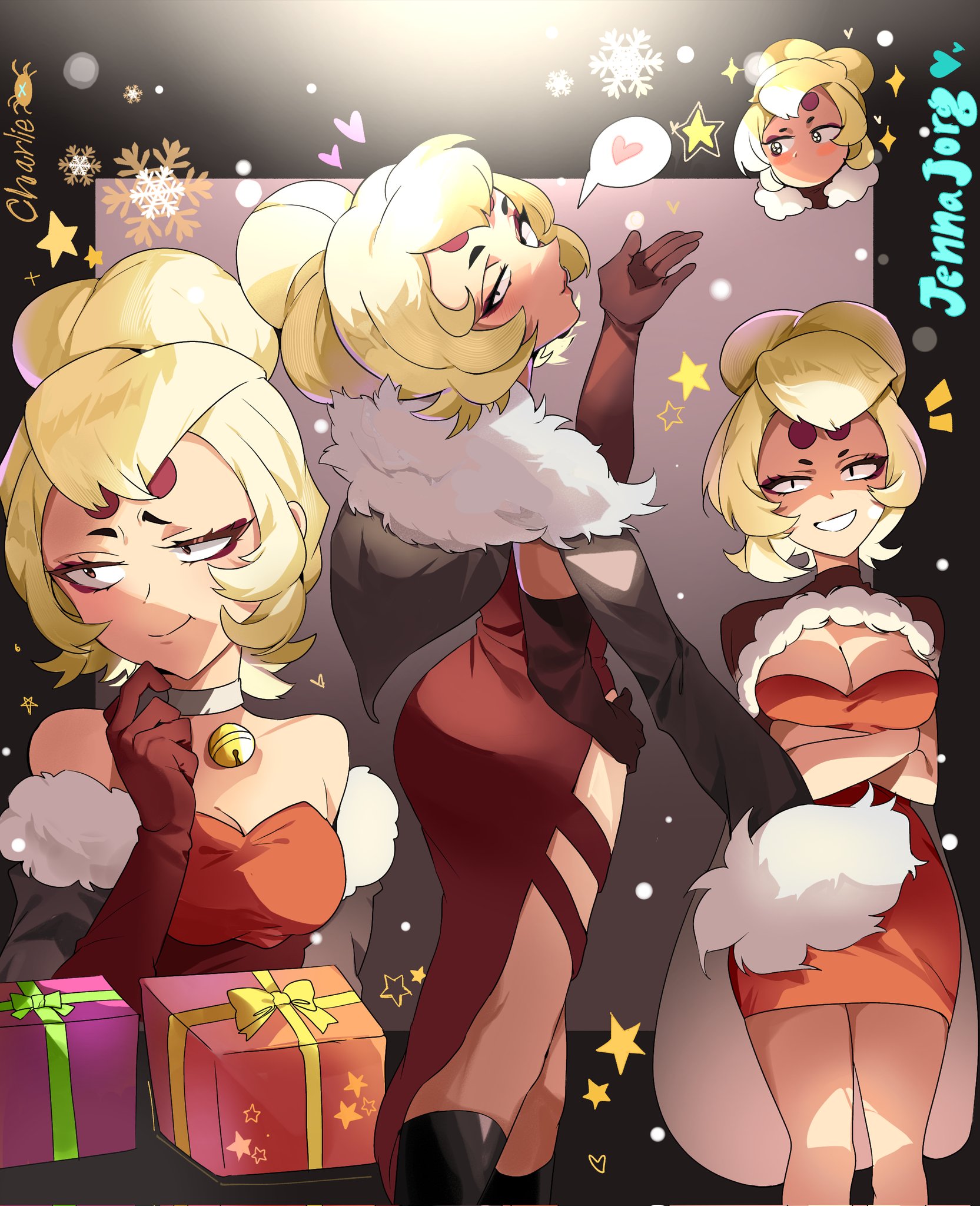 blonde hair, brawl stars, charlie (brawl stars), christmas outfit, female, jenna jorg, thick thighs