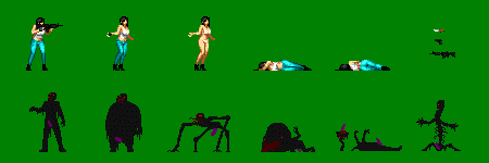 1girls black_hair bra defeated defeated_heroine female holding_gun jeans light-skinned_female light_skin long_black_hair long_hair monster pixel_art purple_penis raravista tagme tank_top underwear white_bra white_underwear