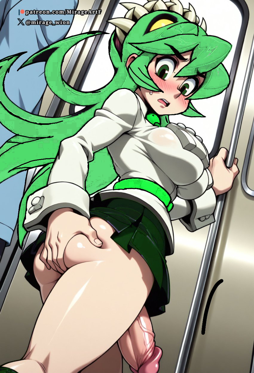 ai_generated big_ass big_penis ed edit female filia_(skullgirls) futanari green_hair skullgirls swordsmaned third-party_edit