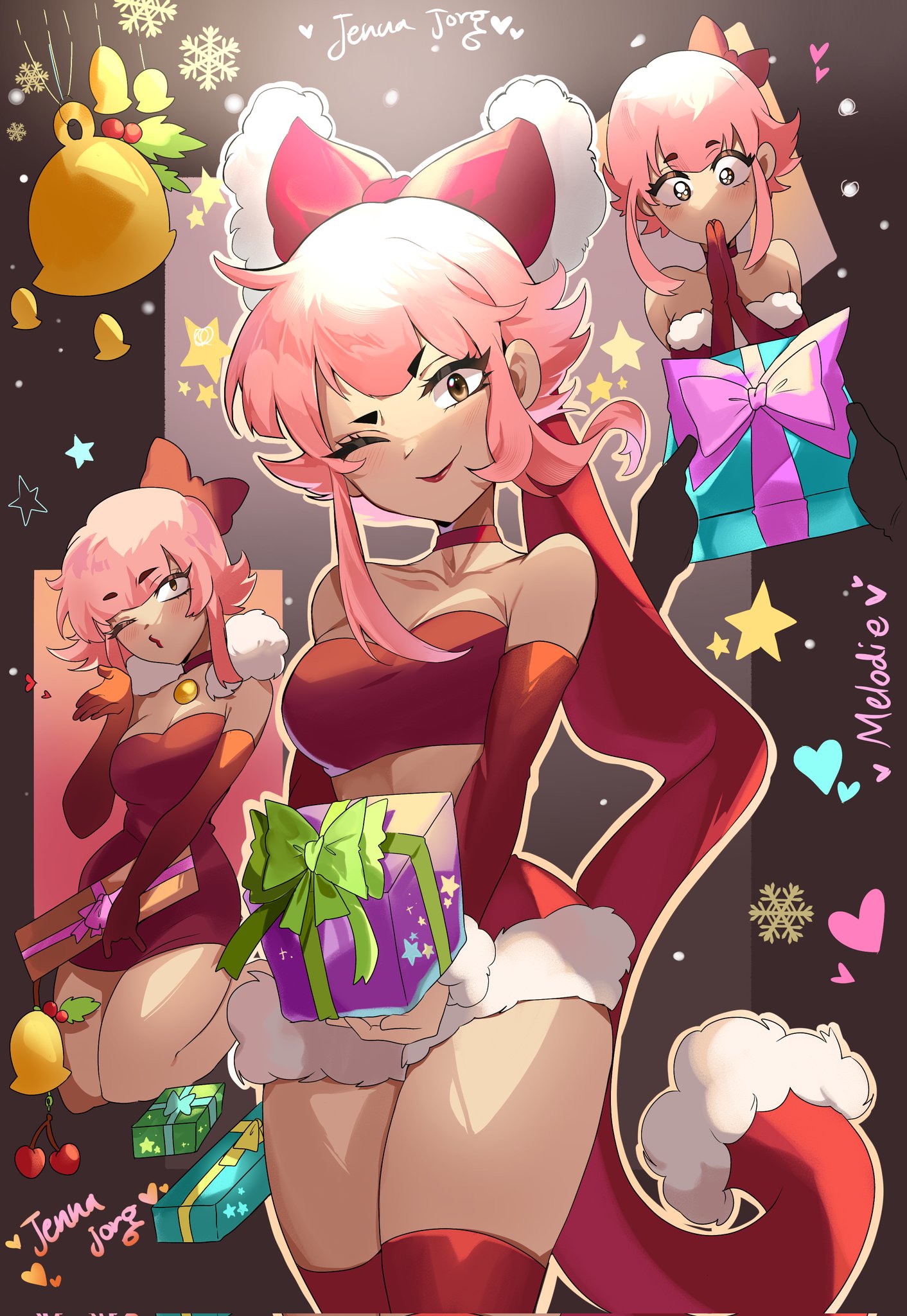 blinking, brawl stars, christmas outfit, female, jenna jorg, melodie (brawl stars), pink hair, tagme, thick thighs