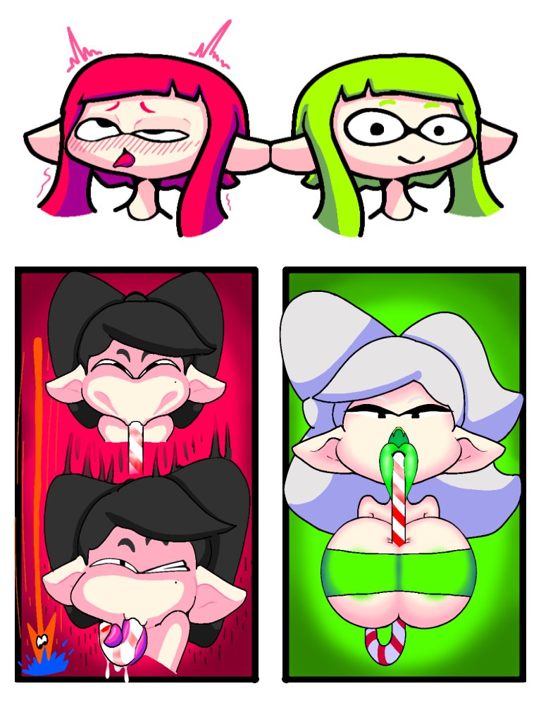 2024 4girls 5_fingers ahe_gao ahegao_face big_ass big_breasts callie_(splatoon) candy candy_cane cephalopod cephalopod_humanoid christmas comedy fellatio fellatio_gesture female funny humor inkling inkling_girl marie_(splatoon) paizuri paizuri_fellatio splatoon suggestive suggestive_gesture tagme thehoarder00 tongue tongue_out