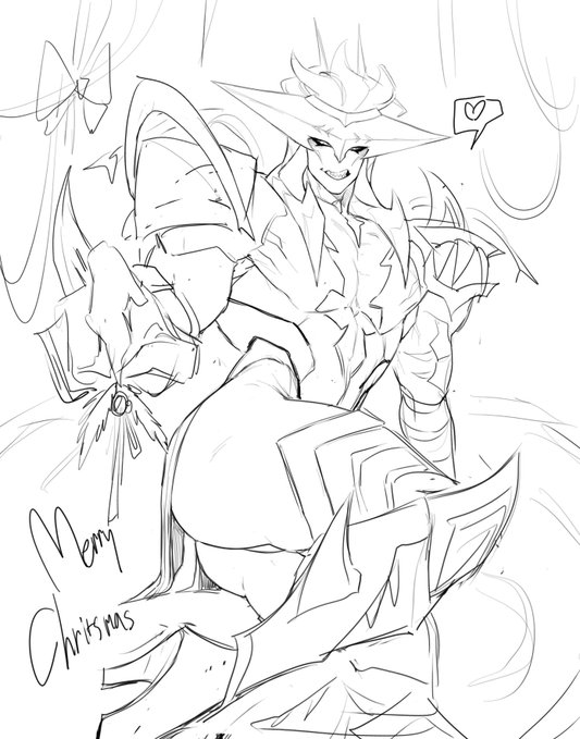 1male aatrox anima_squad_series big_ass christmas heels high_heels league_of_legends league_of_legends:_wild_rift looking_at_viewer male_only mistletoe mistletoe_above_hindquarters primordian_aatrox revealing_clothes riot_games shark_humanoid sketch solo t_trap_p thigh_boots thigh_highs