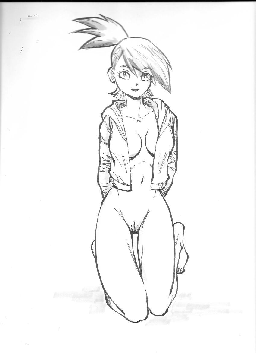 ben_dunn bottomless breasts cartoon_network cleavage female female_only foster's_home_for_imaginary_friends frankie_foster human jacket monochrome pussy sketch solo uncensored