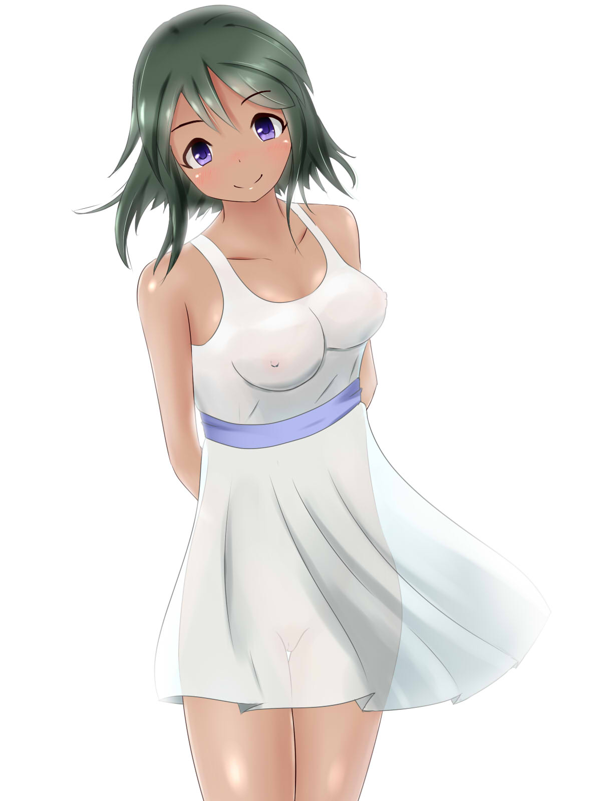 1girls cute fully_clothed idolmaster idolmaster_cinderella_girls looking_at_viewer natalia_(idolmaster) nipples_visible_through_clothing no_bra no_panties see-through smile solo tagme